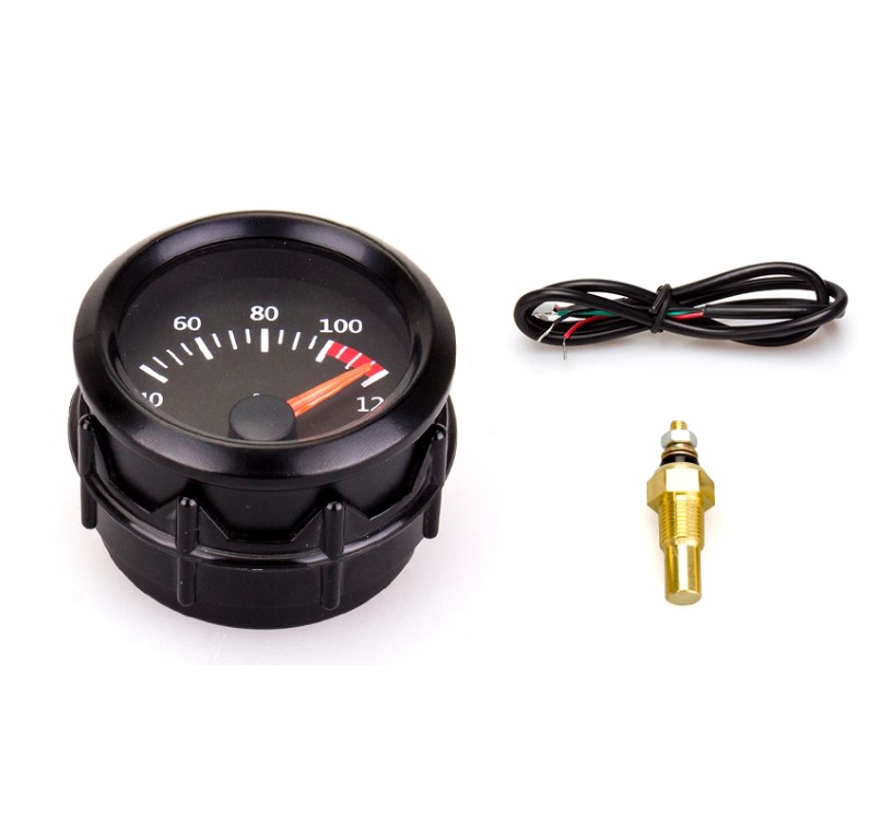 manomètre mécanique de température d'eau OS - Diamètre 52 mm - fond noir -  avec durite d' 1m80 et sonde - le kit