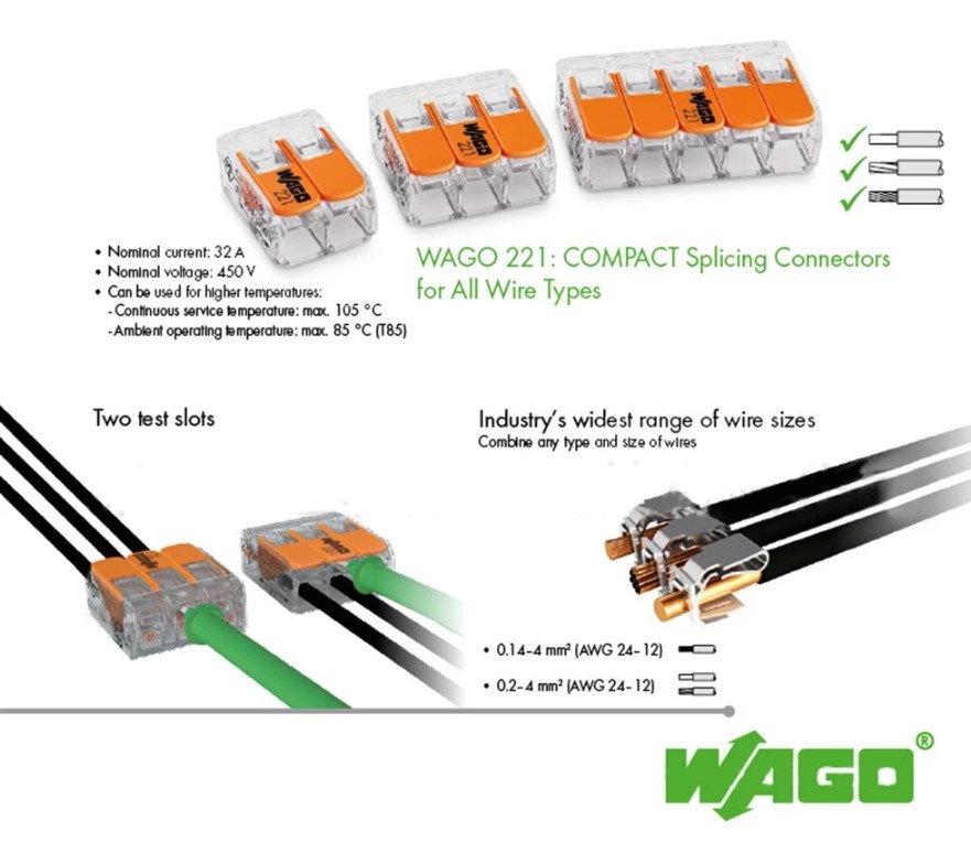 Connecteurs rapide type wago 4 fils à l'unité, par quantité - Code