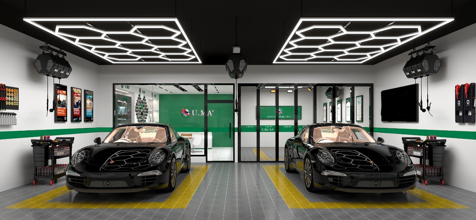 Sechseckige LED-Leuchte Waben-Deckenleuchte 3.6M x 2.4M 330W 6500k  Detailing Garage Barber - Discount AutoSport
