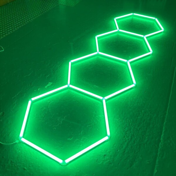 Lampe LED 4 hexagones plafond nid d'abeilles 3.2M x 1M 130W vert Detailing Garage Barber Gym