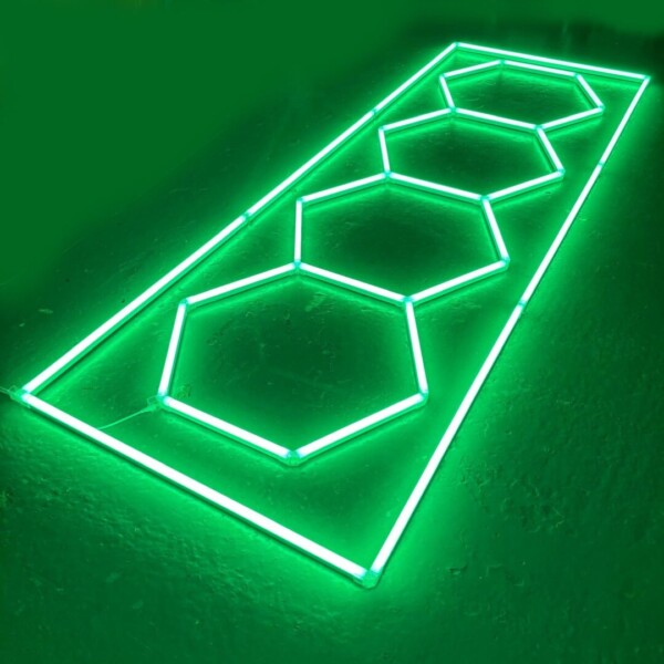 Lampe LED 4 hexagones + contour plafond nid d'abeilles 3.6M x 1.2M 230W vert Detailing Garage Barber Gym