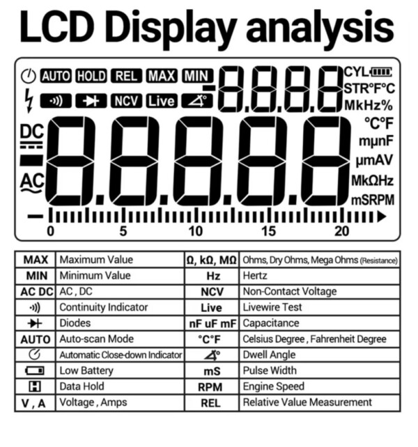 Multimètre ordinateur numérique professionnel avec diagnostic auto écran LCD 1000V 10 AMP avec pince et piques + accessoires – Image 2