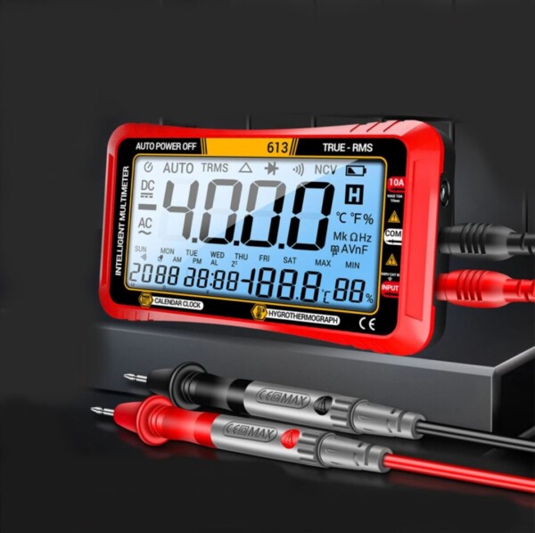 Digitalmultimeter mit großer LCD-Multifunktionsanzeige 600V 10 AMP mit Klemme und Spießen + Zubehör – Bild 4