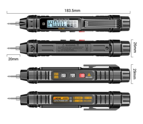 Intelligent digital multimeter pen 0-600V 10 AMP with clamp and spades + accessories - Image 5