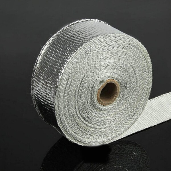 50mm x 15m aluminium-coated exhaust thermal insulation strip (+6 stainless steel collars) - Image 2