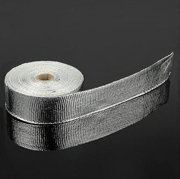 50mm x 15m aluminium-coated exhaust thermal insulation strip (+6 stainless steel collars)
